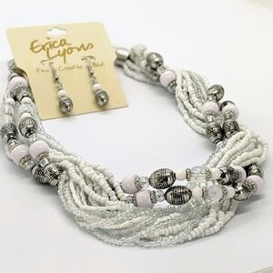 Vintage Erica Lyons White & Silver Statement Necklace & Earrings Set